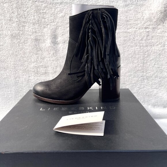 NIB Anthropologie Liebeskind Berlin Suede Fringe Nubuck Black Chunky Ankle Boot - Picture 3 of 10